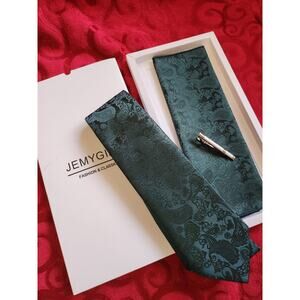 Two - Jemygins Green, Paisley, silk ties NIB with clip